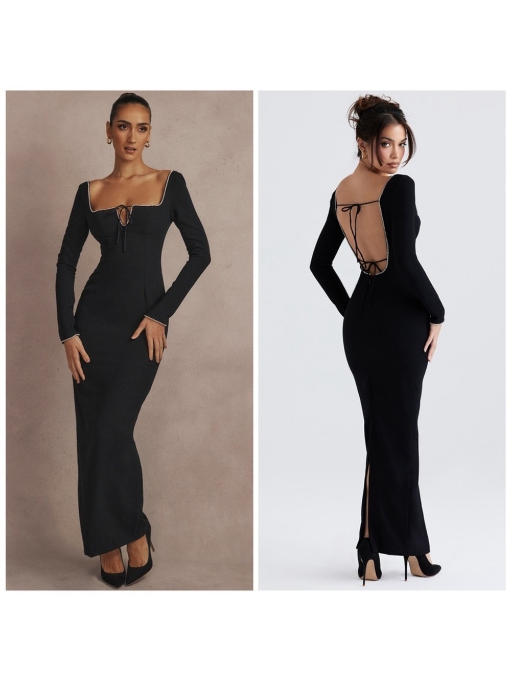House of CB Rosa Black Crystal Embellished Backless Maxi Dress Size L+​​